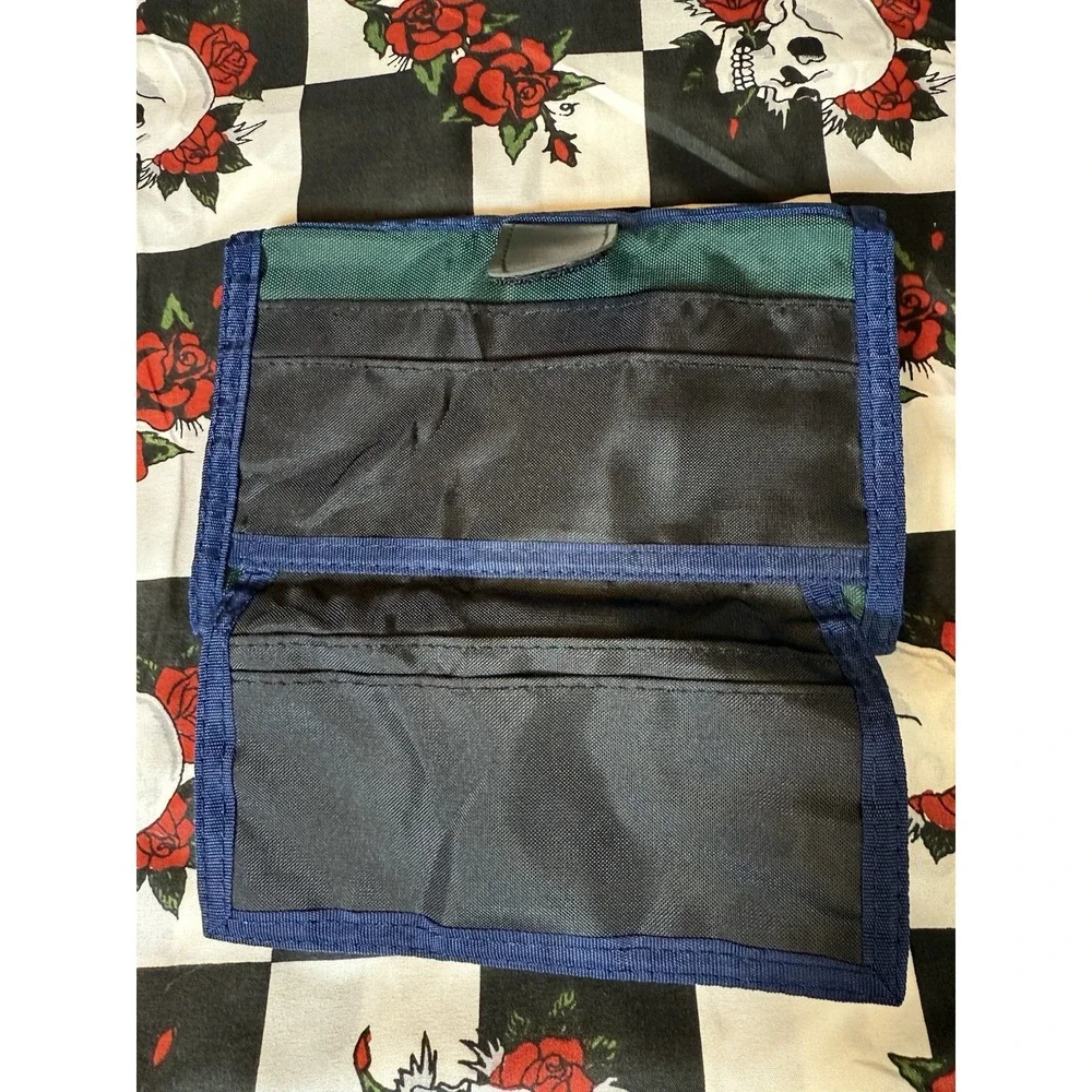 Amity Nylon Trifold Wallet Organizer Green Blue 5x7.5